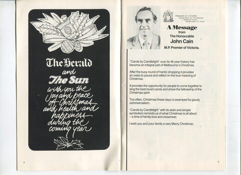 Herald and Sun Christmas message, portrait and message from Premier John Cain