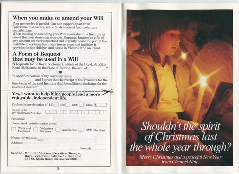 Information on leaving a bequest and image of child sings as she holds a candle with Christmas message from Channel 9