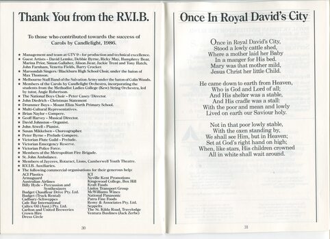 Thank you from RVIB and words to Once in Royal David's City