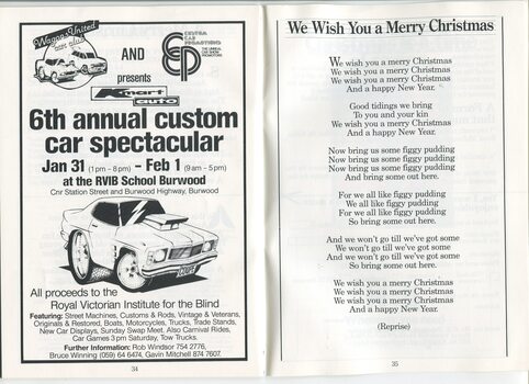 Advertisement for RVIB fundraising car show and words to We Wish You a Merry Christmas