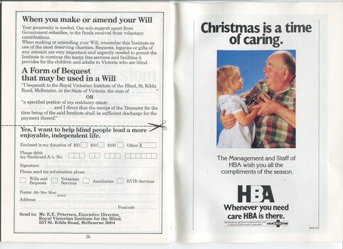 HBA Christmas message and information on how to make a bequest