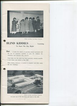 Photographs of boys in dressing gowns cleaning teeth and aerial view of Burwood School
