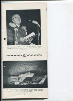 Photographs of Melbourne Lord Mayor Evans opening 1959 concert and stage setting of previous year