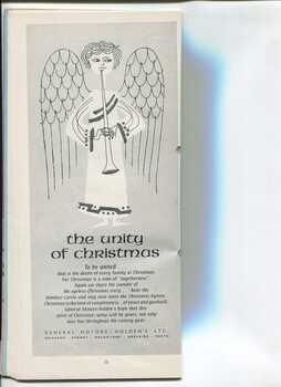 General Motors Holden Christmas message and drawing of angel with trumpet