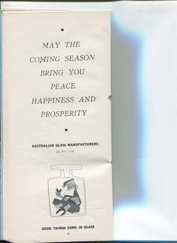 Christmas message from Australian Glass Manufacturers and drawing of Santa in a glass jar