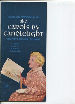 Drawing of girl holding candle and song book, singing