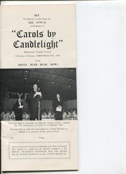 Title page with photo of Melbourne Lord Mayor Nathan opening the night