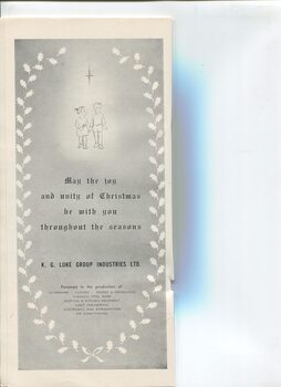 Christmas message from K.G. Luke Group Industries and drawing of two children holding hands