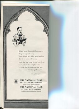 Christmas message from National Australia Bank and drawing of choirboy singing