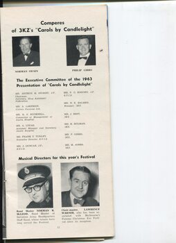 Portraits of Norman Swain, Philip Gibbs, Norman McLeod and Lawrence Warner and list of organising committee