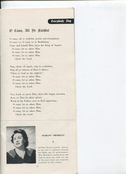 Words to O Come All Ye Faithful and portrait and biography of Margot Sheridan