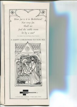 Christmas message from Fibremakers and drawing of baby Jesus watched over by Mary and Joseph