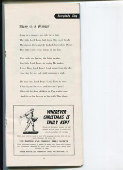 Words to Away in a Manger and advertisement for the British and Foreign Bible Society