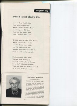 Words to Once in Royal David's City and portrait and biography of Gwen Bowdler