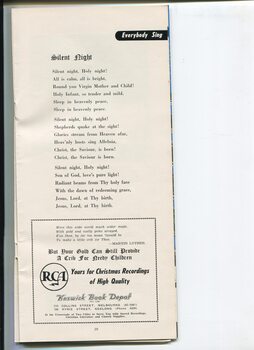 Words to Silent Night and advertisement for Keswick Book Depot