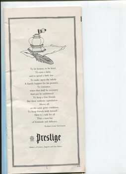 Christmas message from Prestige with drawing of quill and inkpot