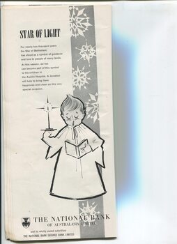 Christmas message from National Bank of Australian and drawing of young choirboy singing as he holds a candle