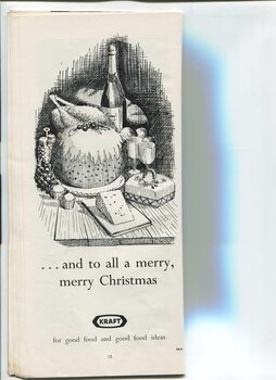 Christmas message from Kraft and drawing of Christmas feast on a platter