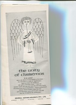 Christmas message from General Motors Holden and drawing of angel blowing trumpet