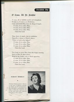 Words to O Come All Ye Faithful and portrait and biography of Margot Sheridan