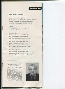 Words to The First Nowell and portrait and biography of Gwen Bowdler