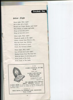 Words to Silent Night and advertisement for British and Foreign Bible Society