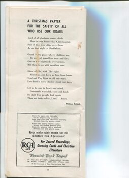 A Christmas prayer and advertisement for Keswick Book Depot
