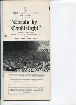 View of audience and some stage performers from back of Myer Music Bowl in  1964