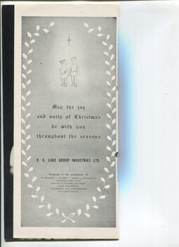 Christmas message from K.G. Luke Group Industries and drawing of two children holding hands