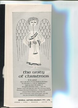 Christmas message from General Motors Holden and drawing of angel with a trumpet