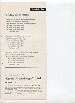 Words to O Come All Ye Faithful and thanks to Margot Sheridan, Vera Hopton and Alan Ball
