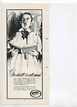 Christmas message from Repco with drawing of choirboy
