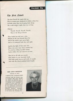 Words to The First Nowell and portrait and biography of Gwen Bowdler