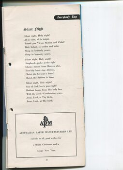 Words to Silent Night and Christmas message from Australian Paper Manufacturers