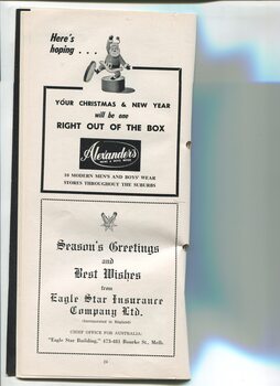 Christmas message from Alexander's Mens and Boys Wear and Eagle Star Insurance Company