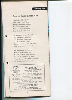 Words to Once in Royal David's City and advertisement from the British and Foreign Bible Society