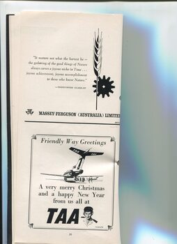 Advertisement from Massey-Ferguson and Christmas message from TAA