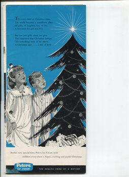 Christmas message from Peters Ice Cream and drawing of two children looking up at Christmas tree star