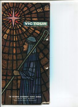 Christmas message from Victorian Government Tourist Bureau and stained glass shepherd