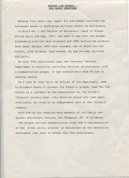 Typed page overview of battle and plaque presentation