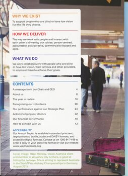 Contents and the aims of Vision Australia