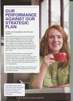 VA performance against the strategic plan and picture of Kate Begley