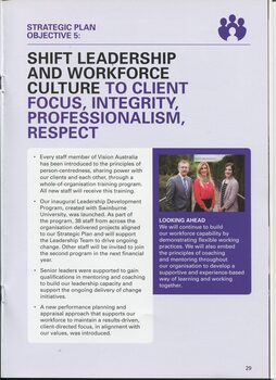 VA performance against the strategic plan and picture of Marcus Bleechmore, Kelly Ryan and Melissa Rattle