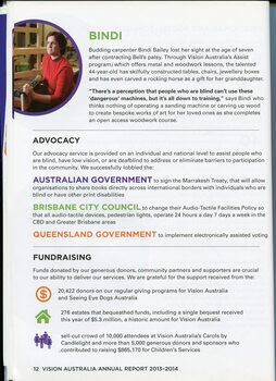 Service highlights and statistics for the financial year and profile of Bindi Bailey