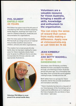 Profiles of Phil Gilbert (with portrait), Jean Kimberly and Betty Waddell, volunteering 45, 30 and 25 years respectively