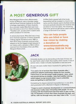 Profile of Jack Tyrell (with portrait) and Margaret (Marjorie) Dott who volunteered and gave an educational bequest