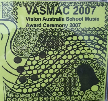 Back cover of CD, black shapes on green background