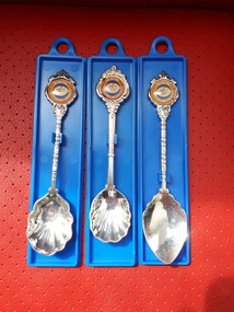 Three silver plated spoons with Lady Nell Seeing Eye Dog School handle