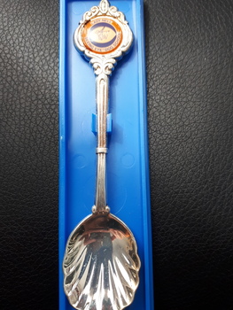 Silver plated spoon with Lady Nell Seeing Eye Dog School handle