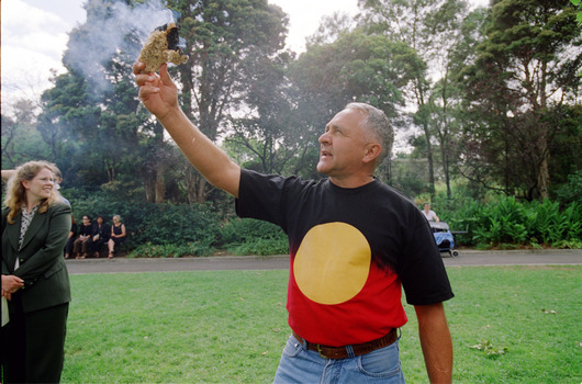 Welcome to Country ceremony with smoldering bark